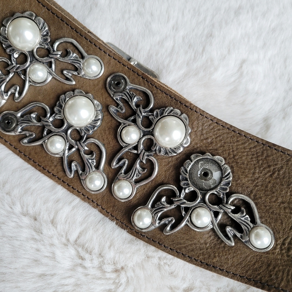 Vintage Diesel Deadstock Medieval Wide Studded Pearl Leather Garter Corset Belt - Picture 6 of 9